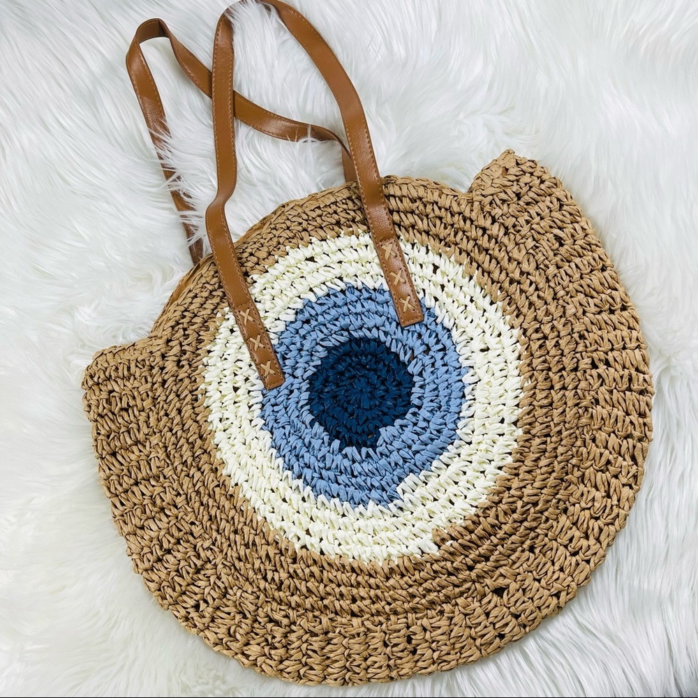 ❤️❤️❤️❤️Tan Basket Straw Top Handle Bag Beach Vacation Shoulder Tote Purse NEW - Picture 10 of 12